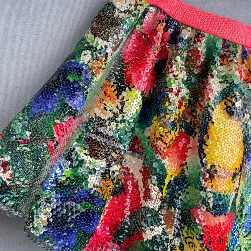 Kate Morgan Studio x HM Girls Multi Color Sequin Tropical Parrot Skirt Size 2-4Y